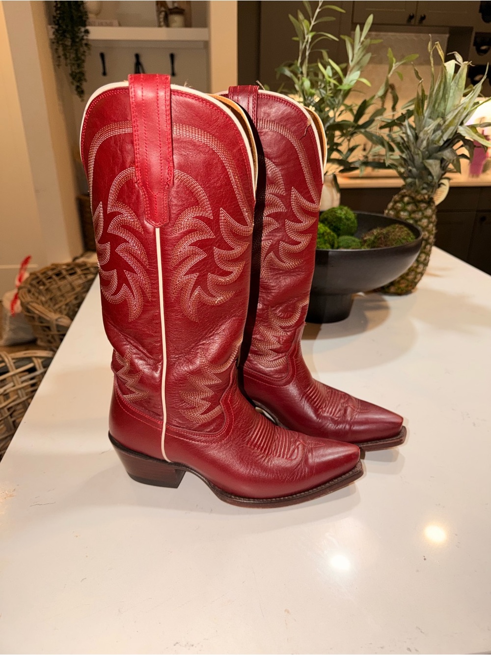 Tecovas Annie Red Leather Western Cowboy Boots